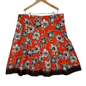 RB Collection Floral‎ A-Line Skirt Size 16 Orange Cotton Ribbon Trim Knee Length
